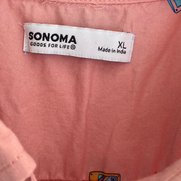 Mens Sonoma Pink Short-Sleeve Button-Down Shirt With Nostalgic Cassette Print XL - Picture 6 of 9
